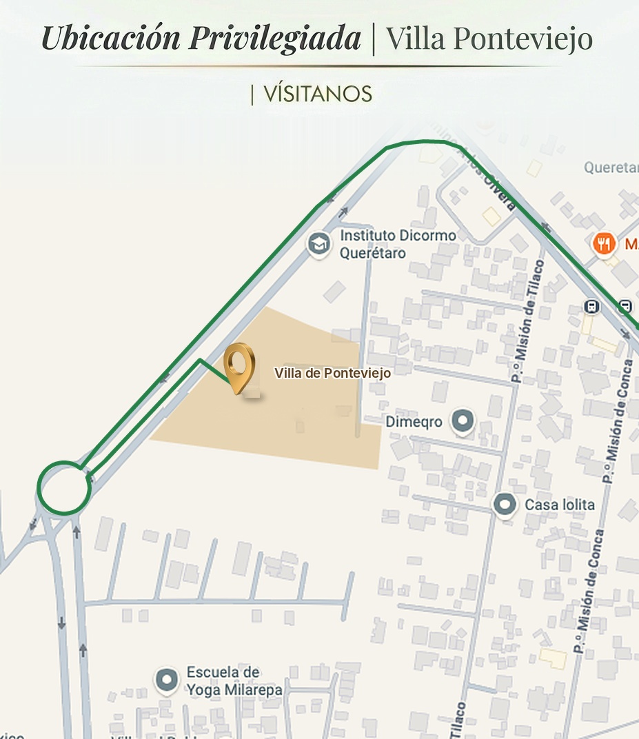 Mapa de ubicación de Villa de Ponteviejo sobre Paseo Ámsterdam, pasando Camino a los Olvera, Querétaro